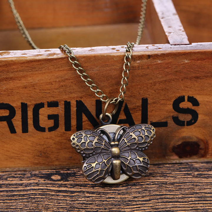 Retro Creative Butterfly Shaped Flip Quartz Pocket Watch - image 0