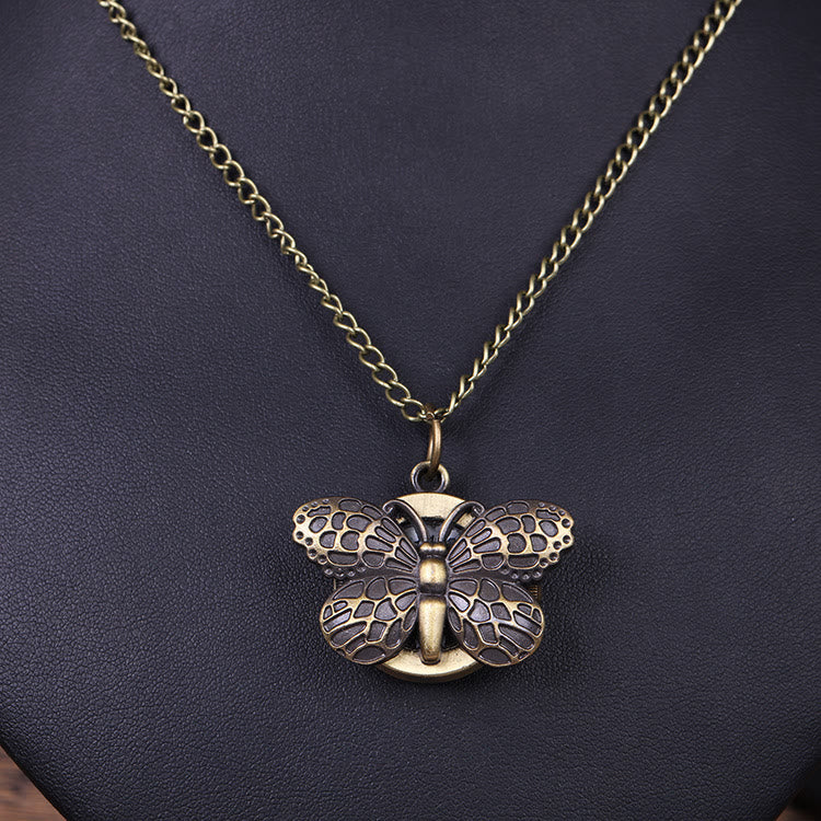 Retro Creative Butterfly Shaped Flip Quartz Pocket Watch - image 1