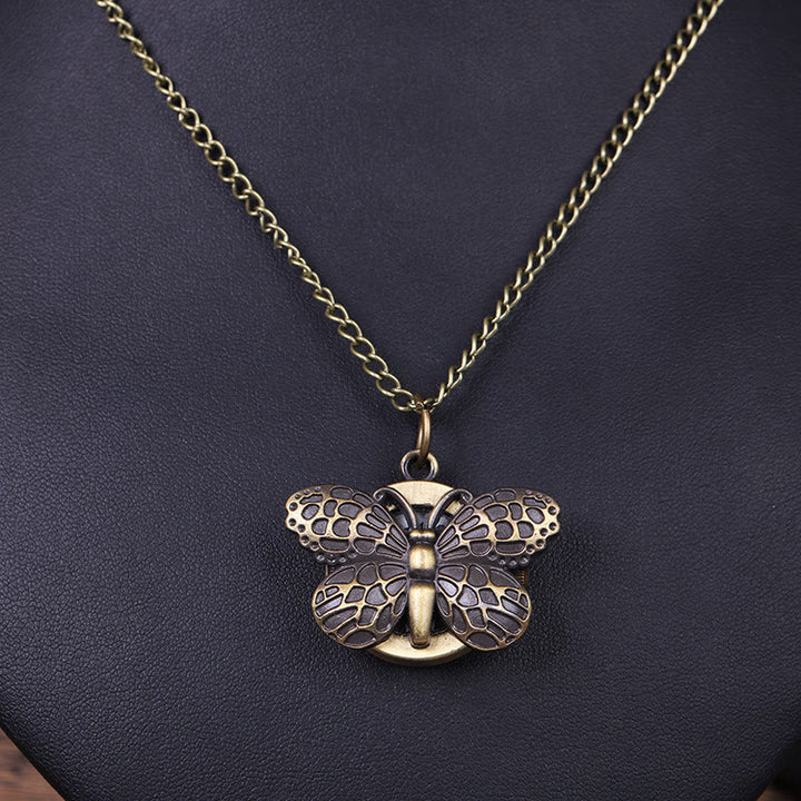 Retro Creative Butterfly Shaped Flip Quartz Pocket Watch - image 1