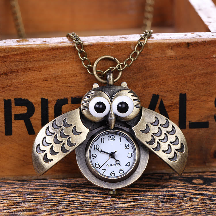 Unisex Cute Owl Retro Quartz Pocket Watch Long Chain - image 1