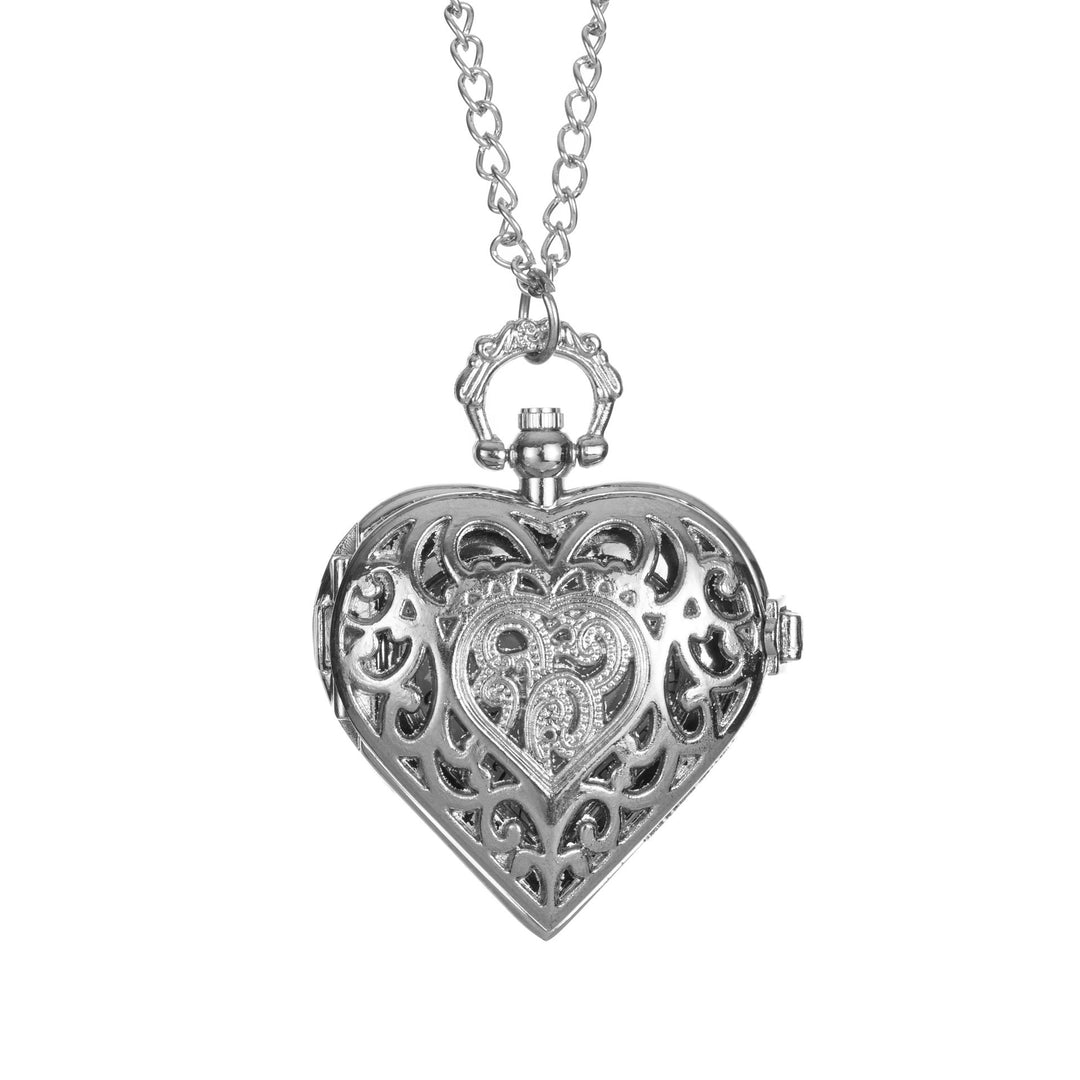 Silver Retro Couple Heart-shaped Hollow Carved Pocket Watch - image 4