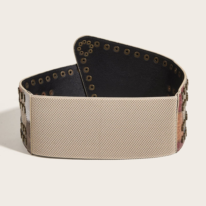 Women's Retro Leather Ball Pattern Antique Copper Nail Waist Belt - image 2