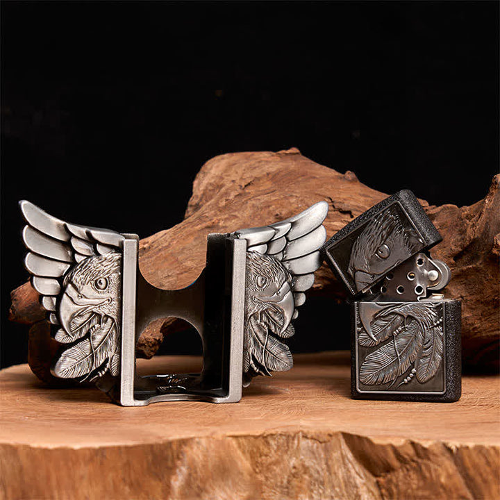Men's DIY Silver Mighty Eagle Leather Belt With Hidden Lighter - image 1