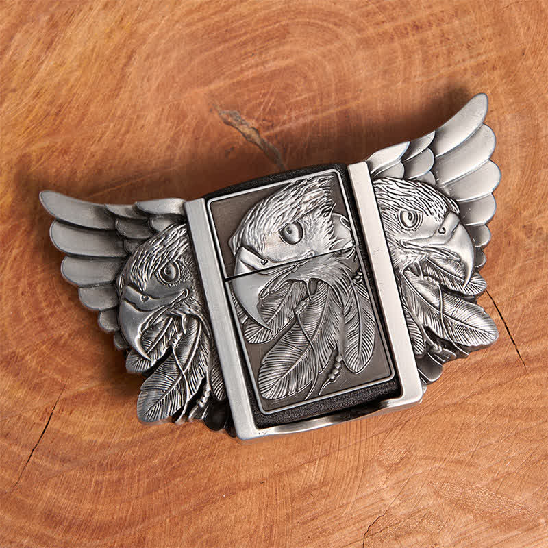 Men's DIY Silver Mighty Eagle Leather Belt With Hidden Lighter - image 3