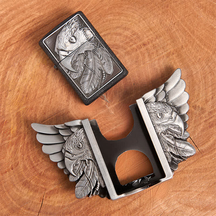 Men's DIY Silver Mighty Eagle Leather Belt With Hidden Lighter - image 4