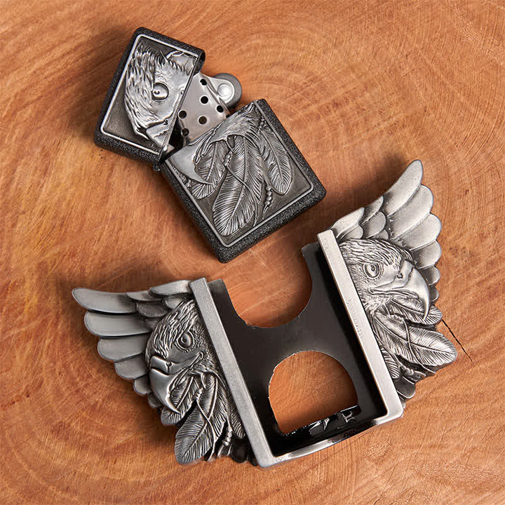 Men's DIY Silver Mighty Eagle Leather Belt With Hidden Lighter - image 5