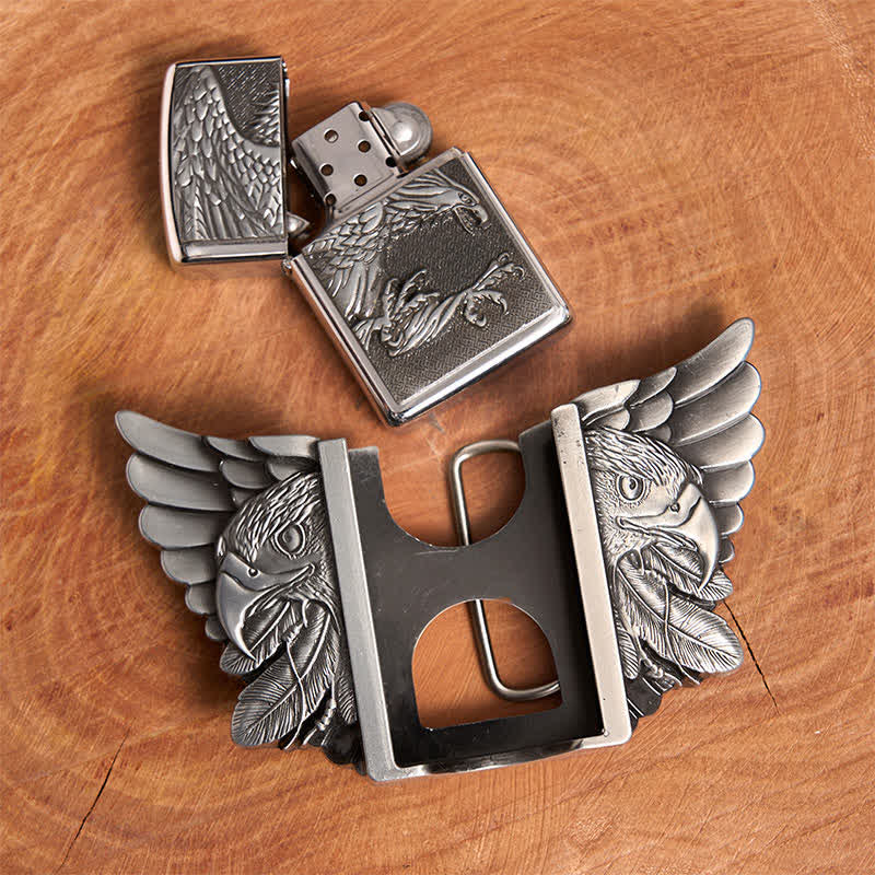 Men's DIY Silver Soaring Eagle Leather Belt With Hidden Lighter  - image 6