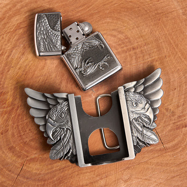 Men's DIY Silver Soaring Eagle Leather Belt With Hidden Lighter  - image 6