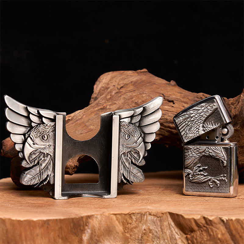 Men's DIY Silver Soaring Eagle Leather Belt With Hidden Lighter  - image 2