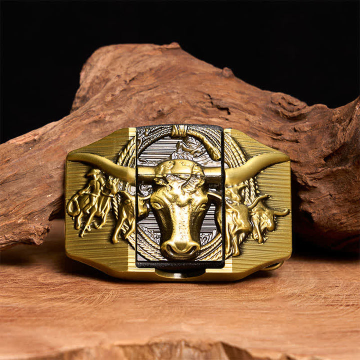 Men's DIY Golden Domineering Bull Leather Belt with Hidden Lighter - Longhorn Bull - Without Belt - Not Included Belt - image 1
