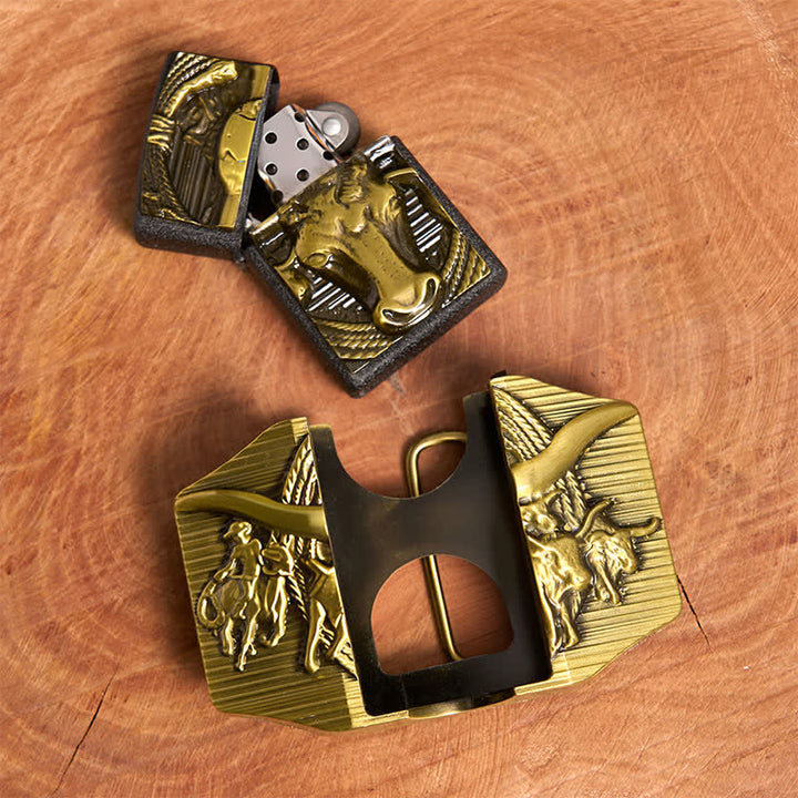 Men's DIY Golden Domineering Bull Leather Belt with Hidden Lighter - image 5