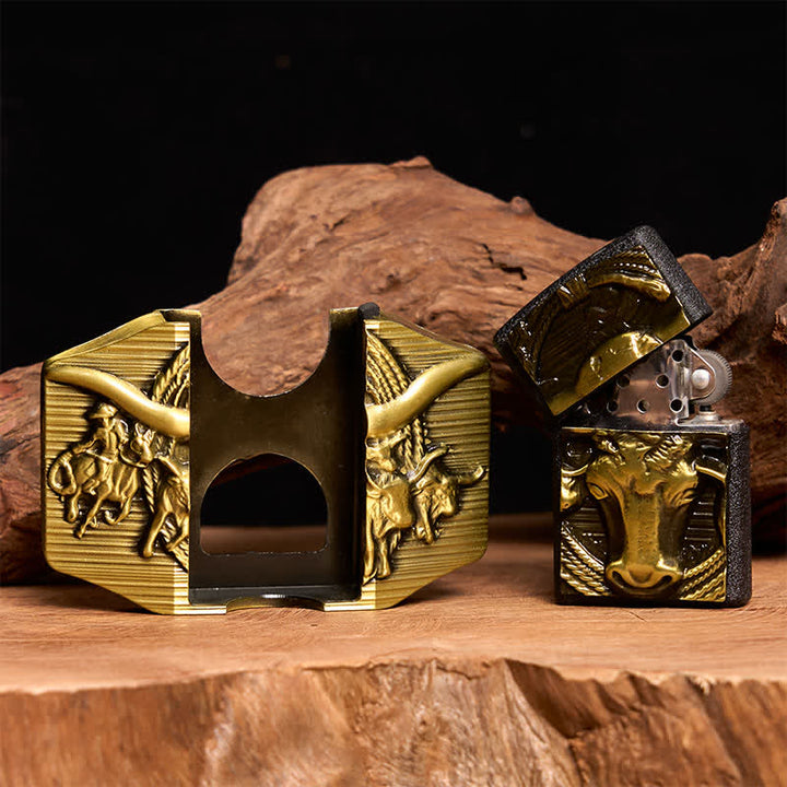 Men's DIY Golden Domineering Bull Leather Belt with Hidden Lighter - image 2
