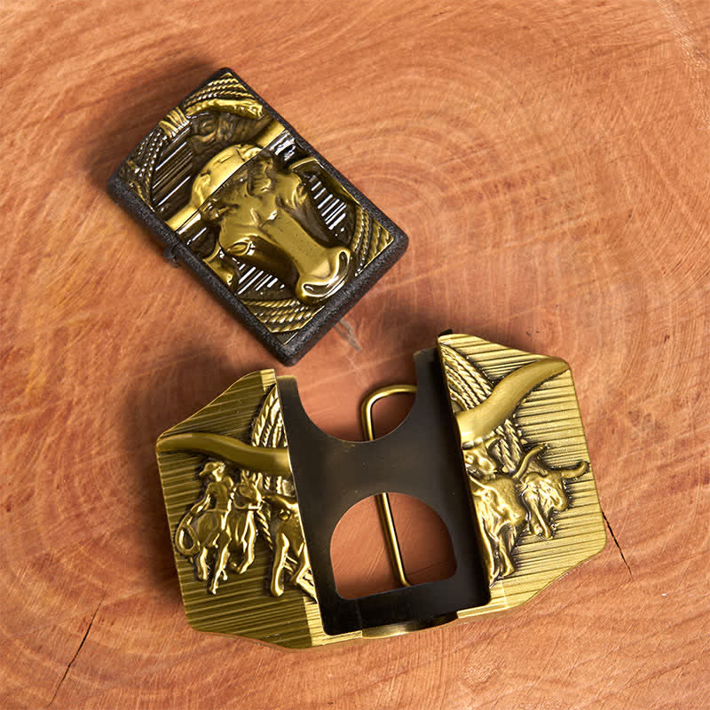Men's DIY Golden Domineering Bull Leather Belt with Hidden Lighter - image 6