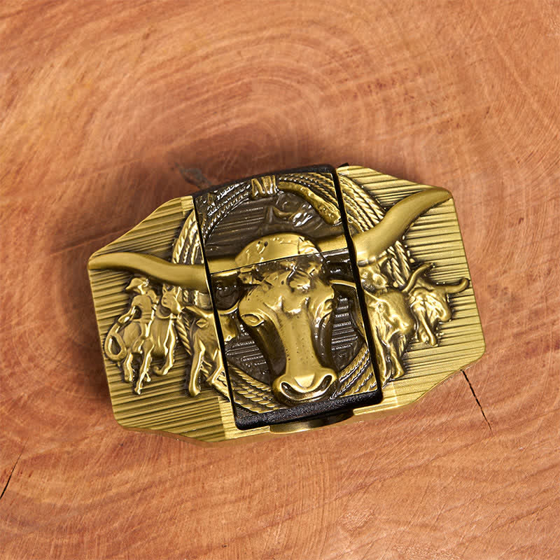 Men's DIY Golden Domineering Bull Leather Belt with Hidden Lighter - image 4