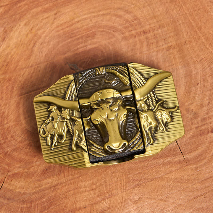 Men's DIY Golden Domineering Bull Leather Belt with Hidden Lighter - image 4