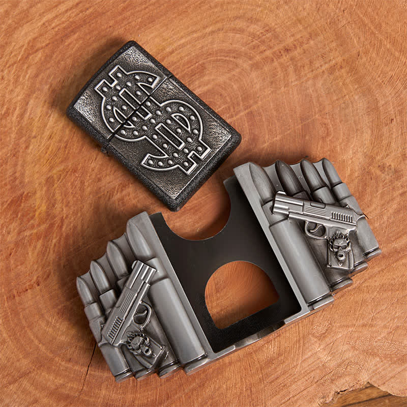 Men's DIY Silver Dual Guns & Bullets Leather Belt With Hidden Lighter - image 5