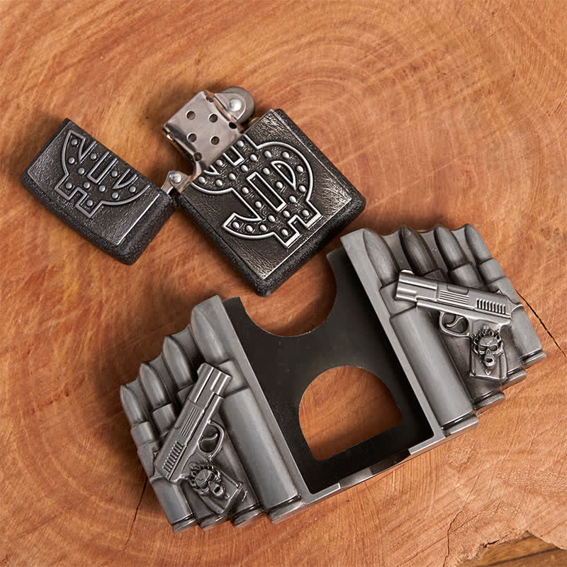 Men's DIY Silver Dual Guns & Bullets Leather Belt With Hidden Lighter - image 4
