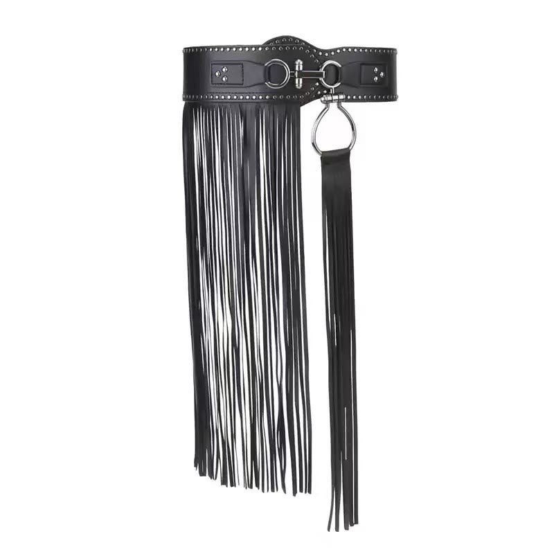 Western Cowboy Women's Hippie Tassel Leather Corset Belt - Tassel waistband elastic - image 6