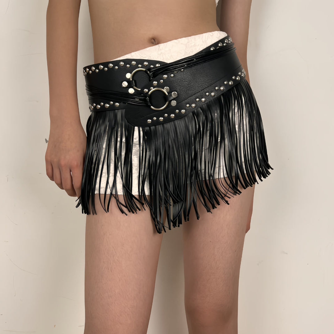 Western Cowboy Women's Hippie Tassel Leather Corset Belt - image 2