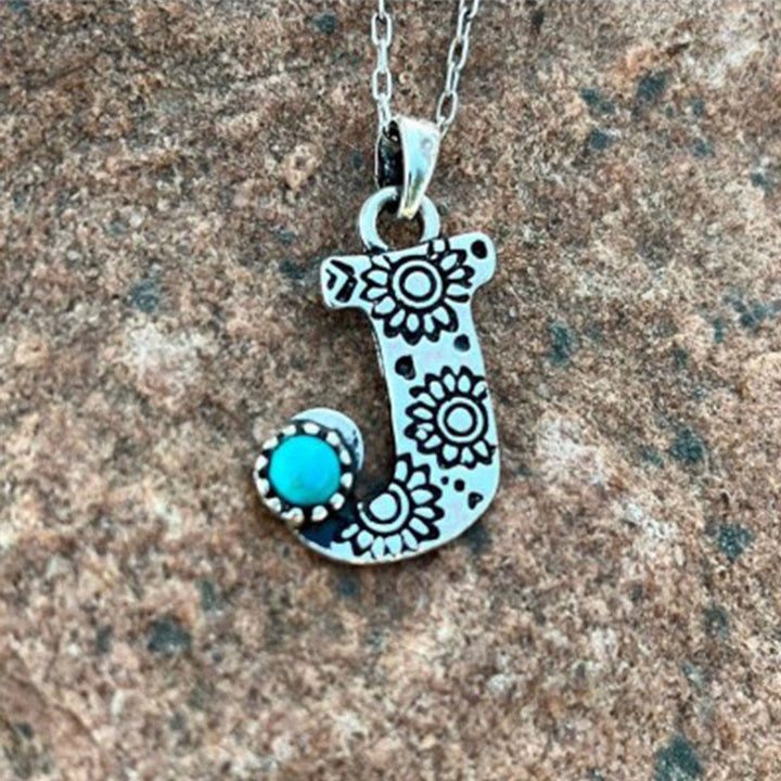 Retro Turquoise Unisex Letter Metal Necklace - J - image 9