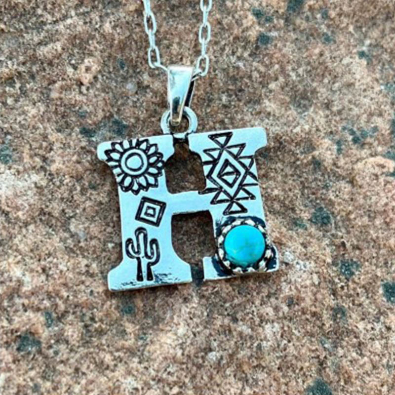 Retro Turquoise Unisex Letter Metal Necklace - H - image 8