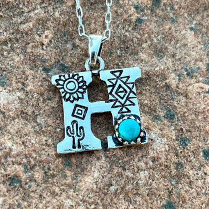Retro Turquoise Unisex Letter Metal Necklace - H - image 8
