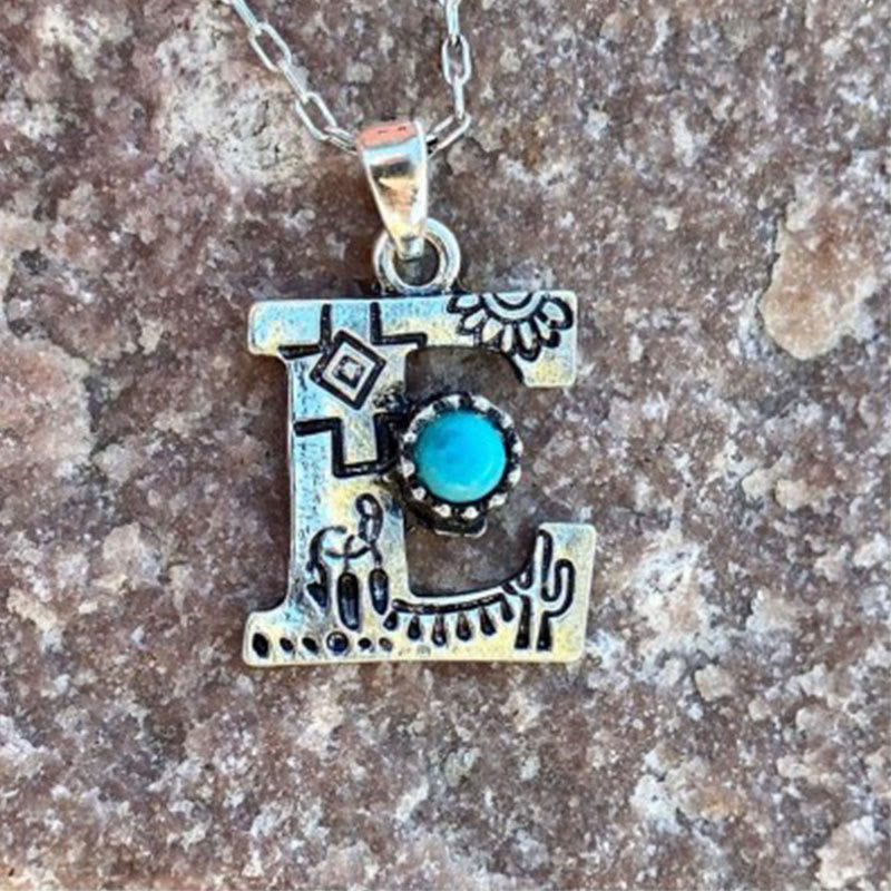 Retro Turquoise Unisex Letter Metal Necklace - E - image 7