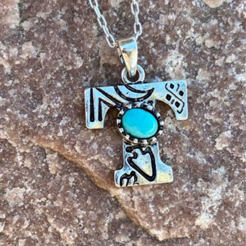 Retro Turquoise Unisex Letter Metal Necklace - T - image 17