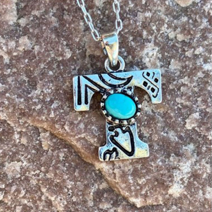 Retro Turquoise Unisex Letter Metal Necklace - T - image 17