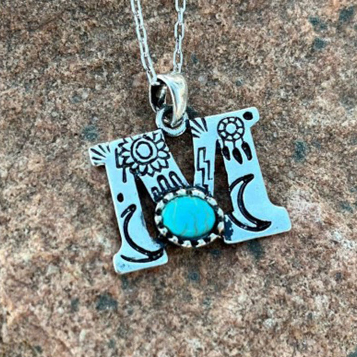 Retro Turquoise Unisex Letter Metal Necklace - M - image 12