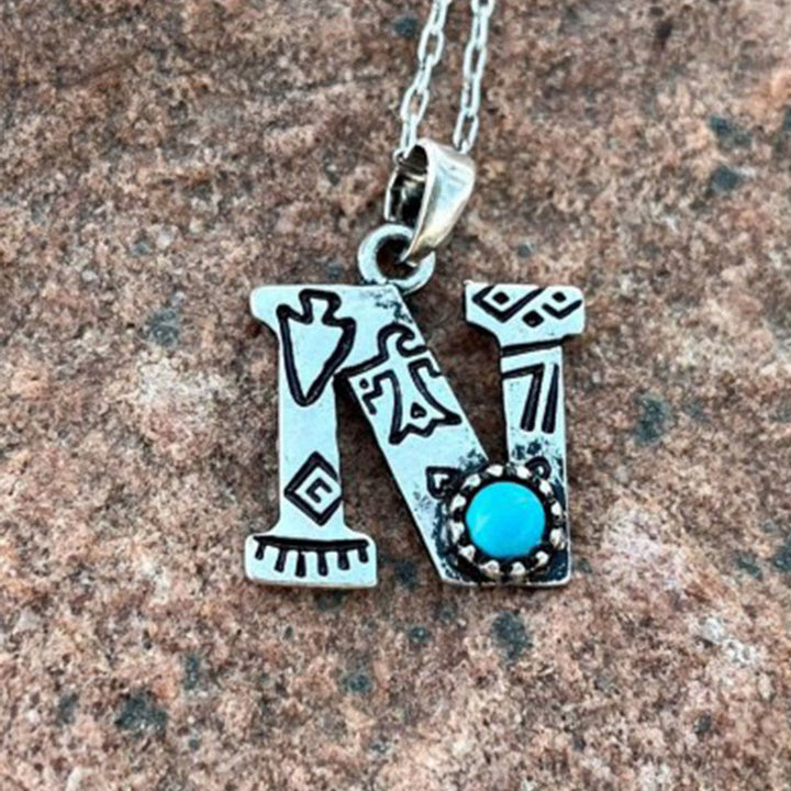 Retro Turquoise Unisex Letter Metal Necklace - N - image 13