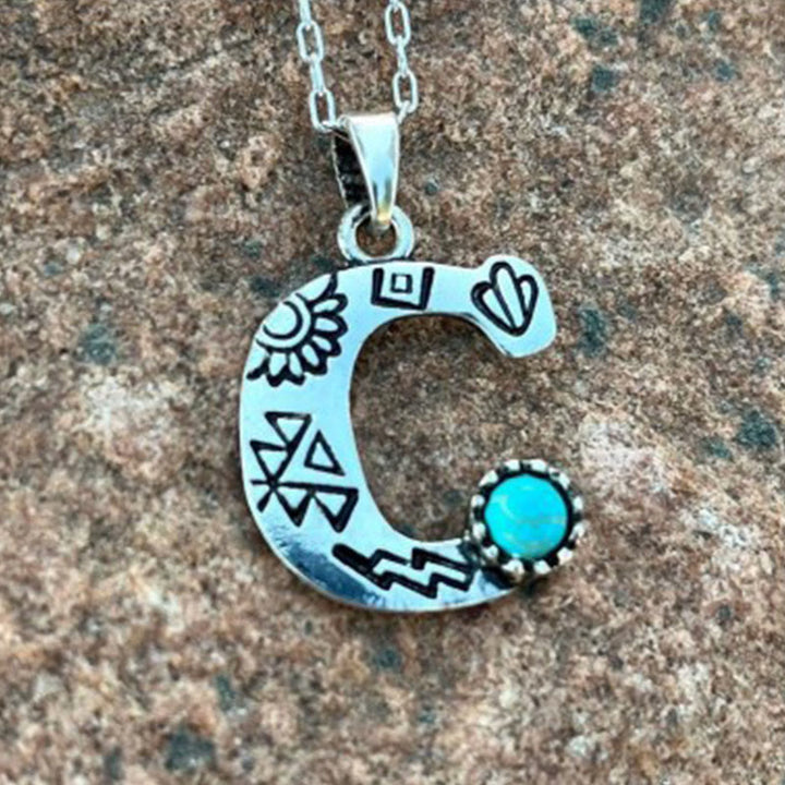 Retro Turquoise Unisex Letter Metal Necklace - C - image 5