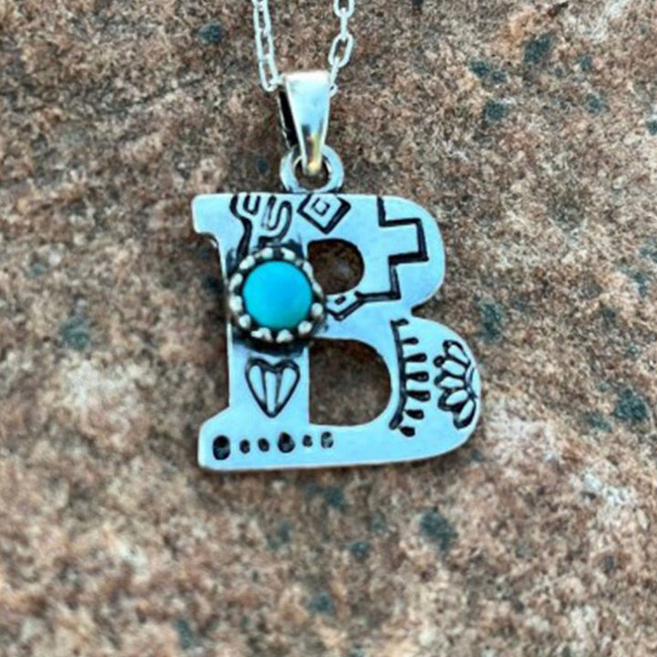 Retro Turquoise Unisex Letter Metal Necklace - B - image 3