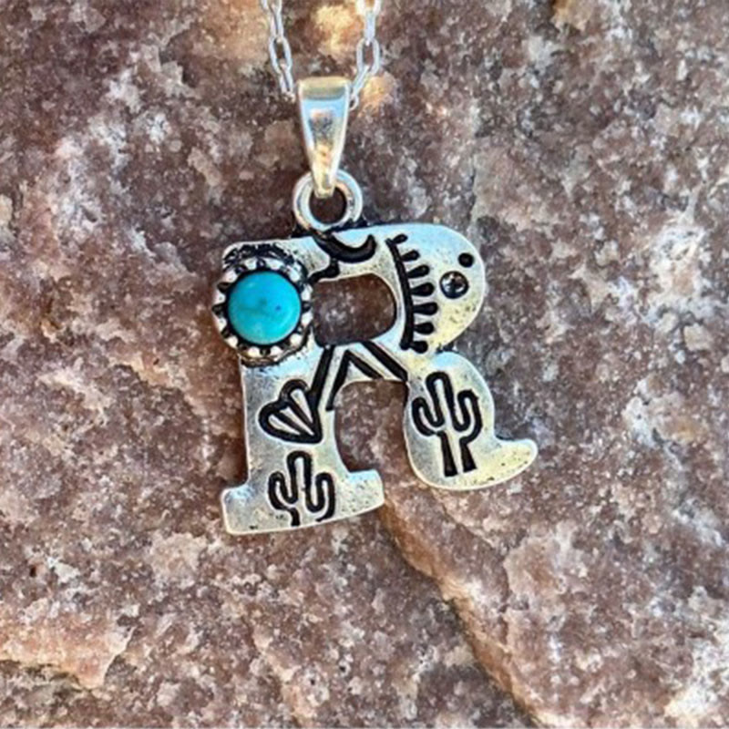 Retro Turquoise Unisex Letter Metal Necklace - R - image 15