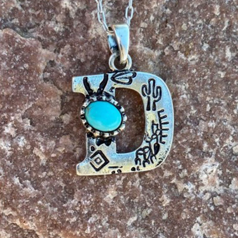 Retro Turquoise Unisex Letter Metal Necklace - D - image 6