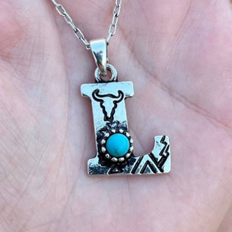 Retro Turquoise Unisex Letter Metal Necklace - L - image 11