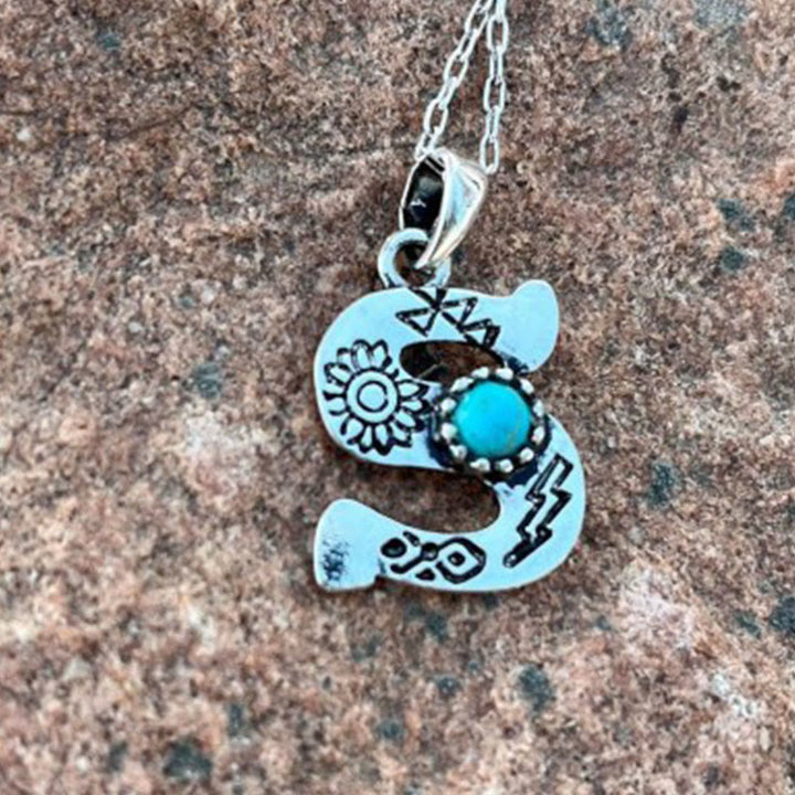 Retro Turquoise Unisex Letter Metal Necklace - S - image 15