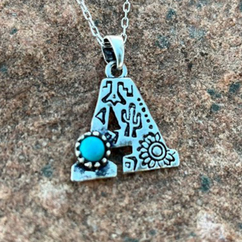 Retro Turquoise Unisex Letter Metal Necklace - A - image 3