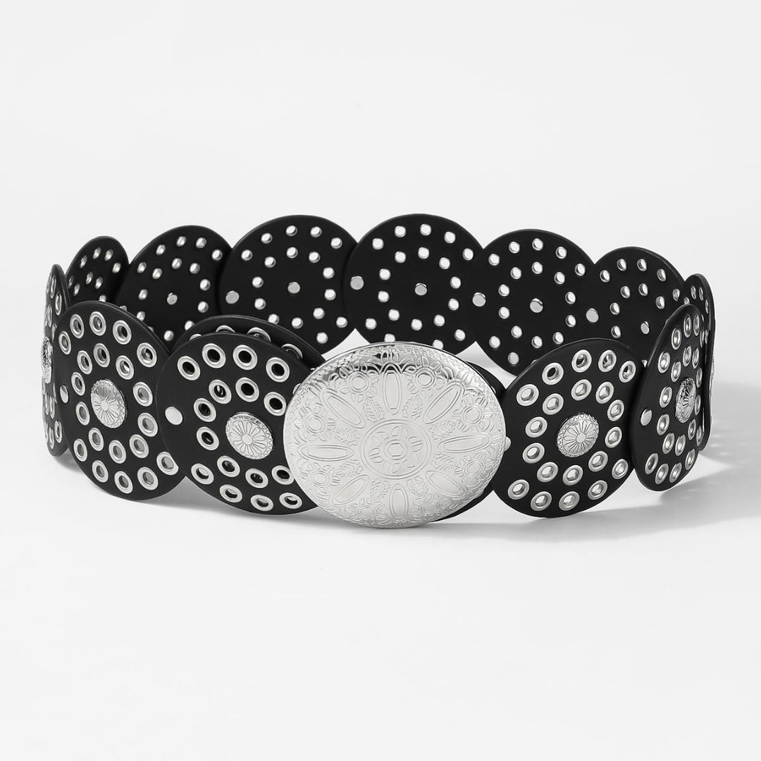 Retro Round Hollow Design Women's Leather Belt - image 2