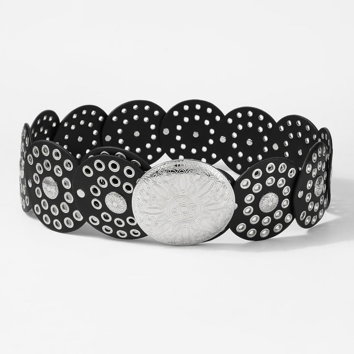 Retro Round Hollow Design Women's Leather Belt - image 2
