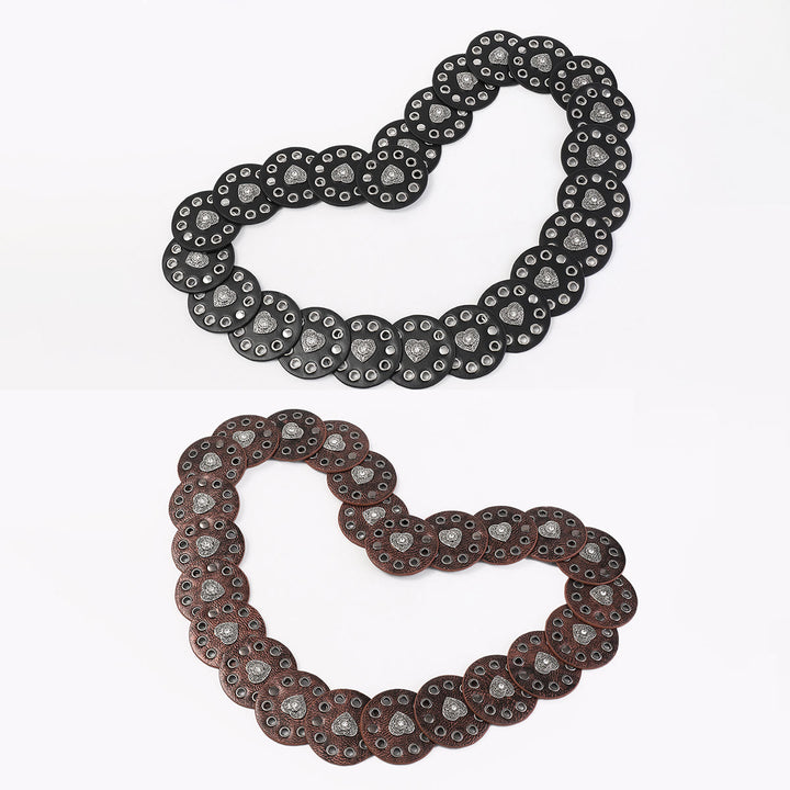 Black&Reddish Brown Exquisite Round Hollow Women's Leather Belt - image 5