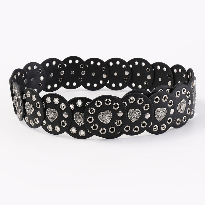 Black&Reddish Brown Exquisite Round Hollow Women's Leather Belt - image 4