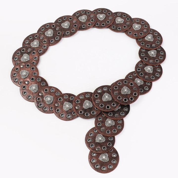 Black&Reddish Brown Exquisite Round Hollow Women's Leather Belt - image 9