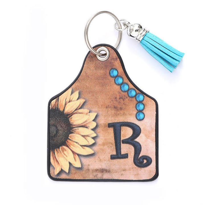Western Style Sunflower&Letter Tassel Leather Keychain - R - image 19