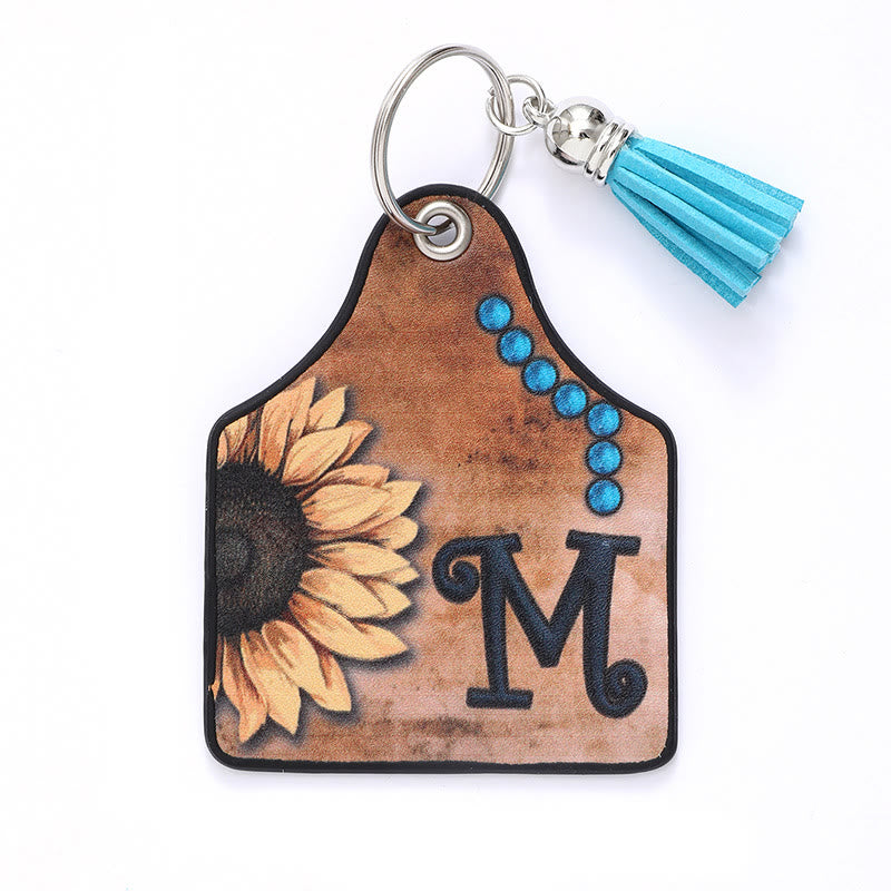 Western Style Sunflower&Letter Tassel Leather Keychain - M - image 14