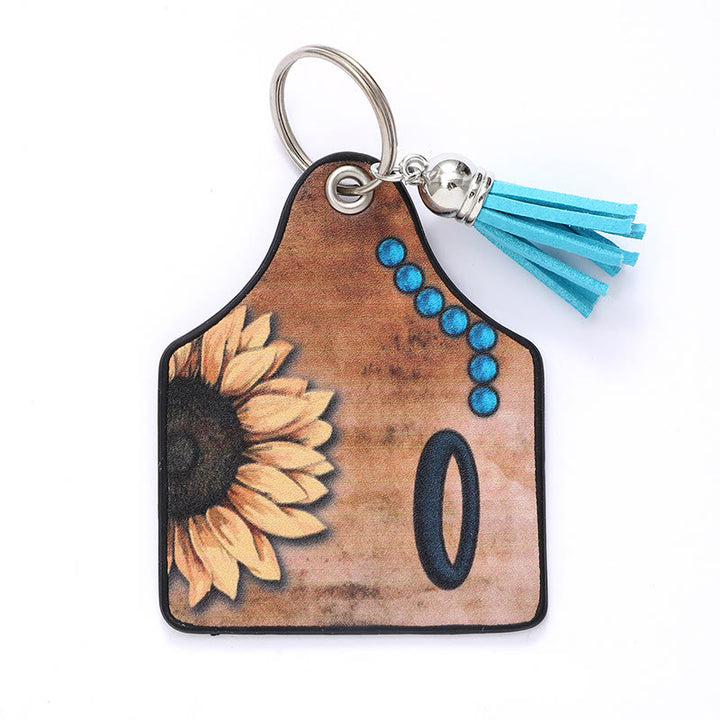 Western Style Sunflower&Letter Tassel Leather Keychain - O - image 16
