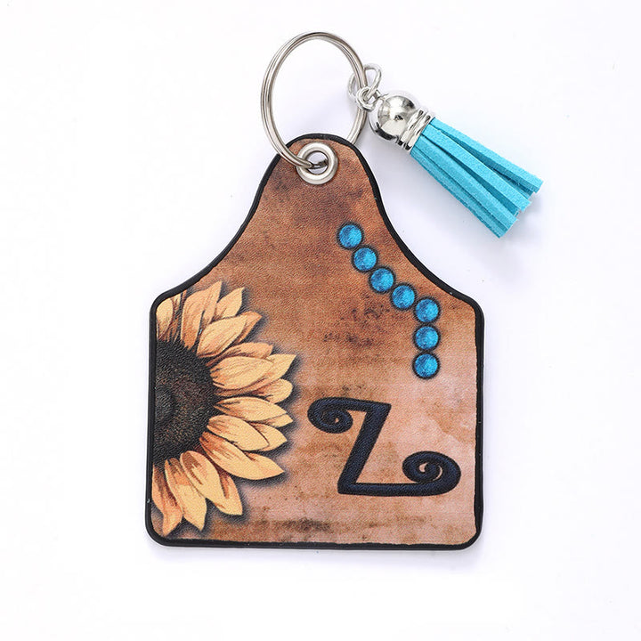 Western Style Sunflower&Letter Tassel Leather Keychain - Z - image 27