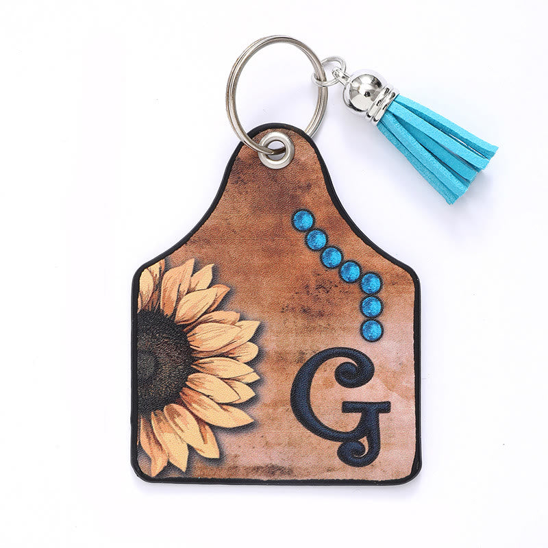 Western Style Sunflower&Letter Tassel Leather Keychain - G - image 8