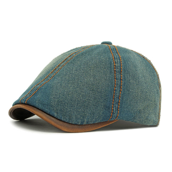 Unisex British Retro Washed Denim Beret Hat - Old Blue - Adjustable (21 5/8"-23 1/4") - image 4