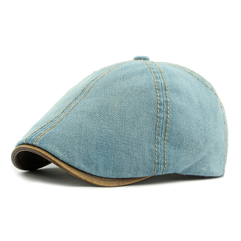 Unisex British Retro Washed Denim Beret Hat - Light Blue - Adjustable (21 5/8"-23 1/4") - image 7